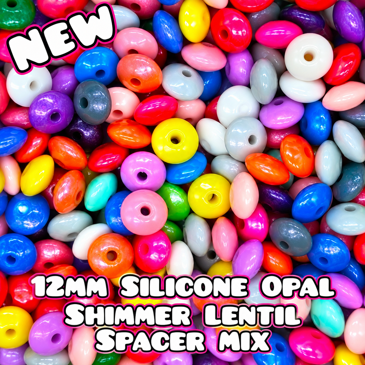 New Silicone 12mm Opal Shimmer Lentil Bead Spacer Mix Craft Supplies Shop Made