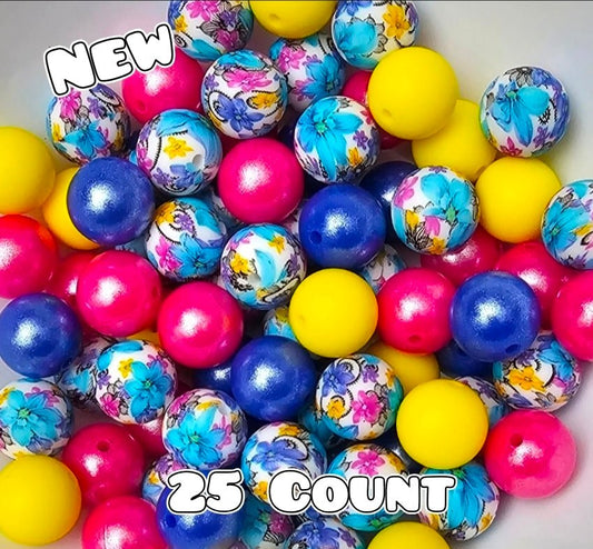 25 Count Silicone Bead Mix Opals Flower