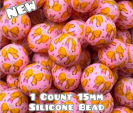 New 1 Count DIY Silicone Beads 15mm printed Pencil Bows