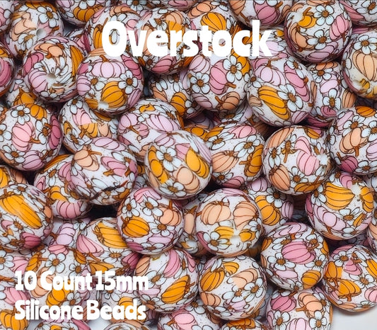 10 Count DIY 15MM Silicone Printed Beads Bead Supplies Boho Pumpkins Makes them around .20 cents each