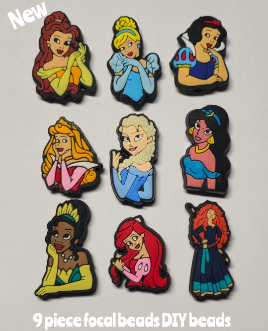 New 9 piece princess focal bead set you receive 1 of each -