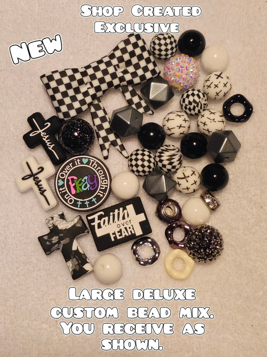 Deluxe Large Silicone & Acrylic Bead Mix Checkered Religious Cross Faith