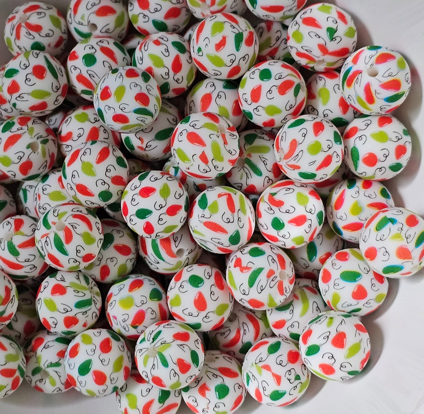 New 1 Count DIY Silicone Beads 15mm printed Christmas lights