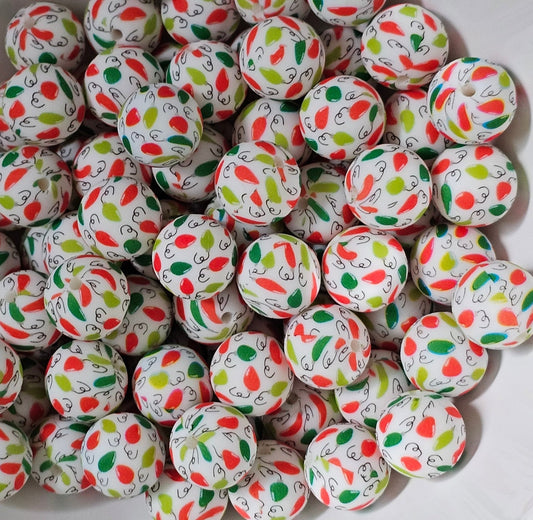 New 1 Count DIY Silicone Beads 15mm printed Christmas lights