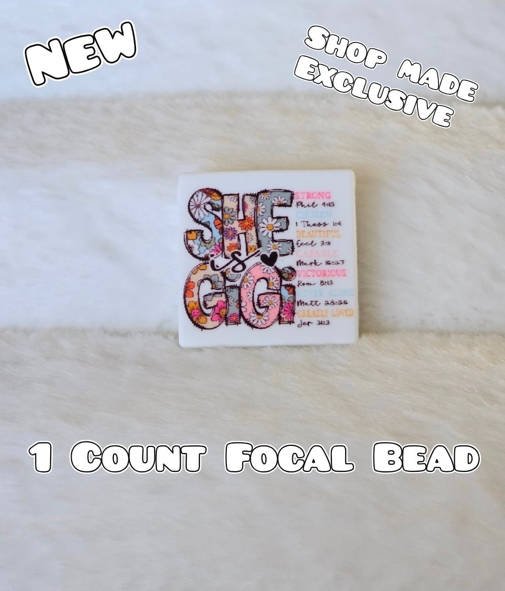 New 1 Count Focal Bead GIGI. Pen is example bead only