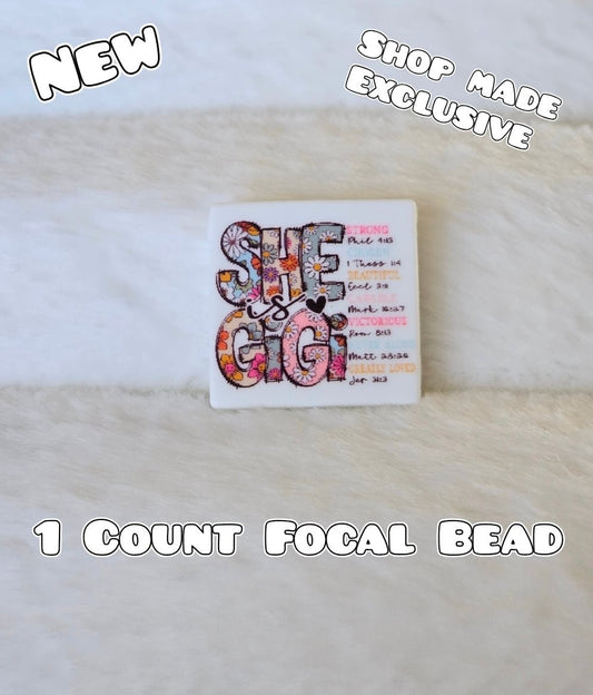 New 1 Count Focal Bead GIGI. Pen is example bead only