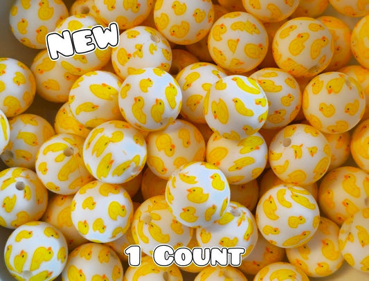 New 1 Count DIY Silicone Beads 15mm printed Yellow Duck