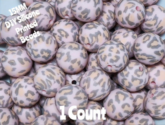 New 1 Count 15mm Printed Beads Pink Peach Leopard DIY beads