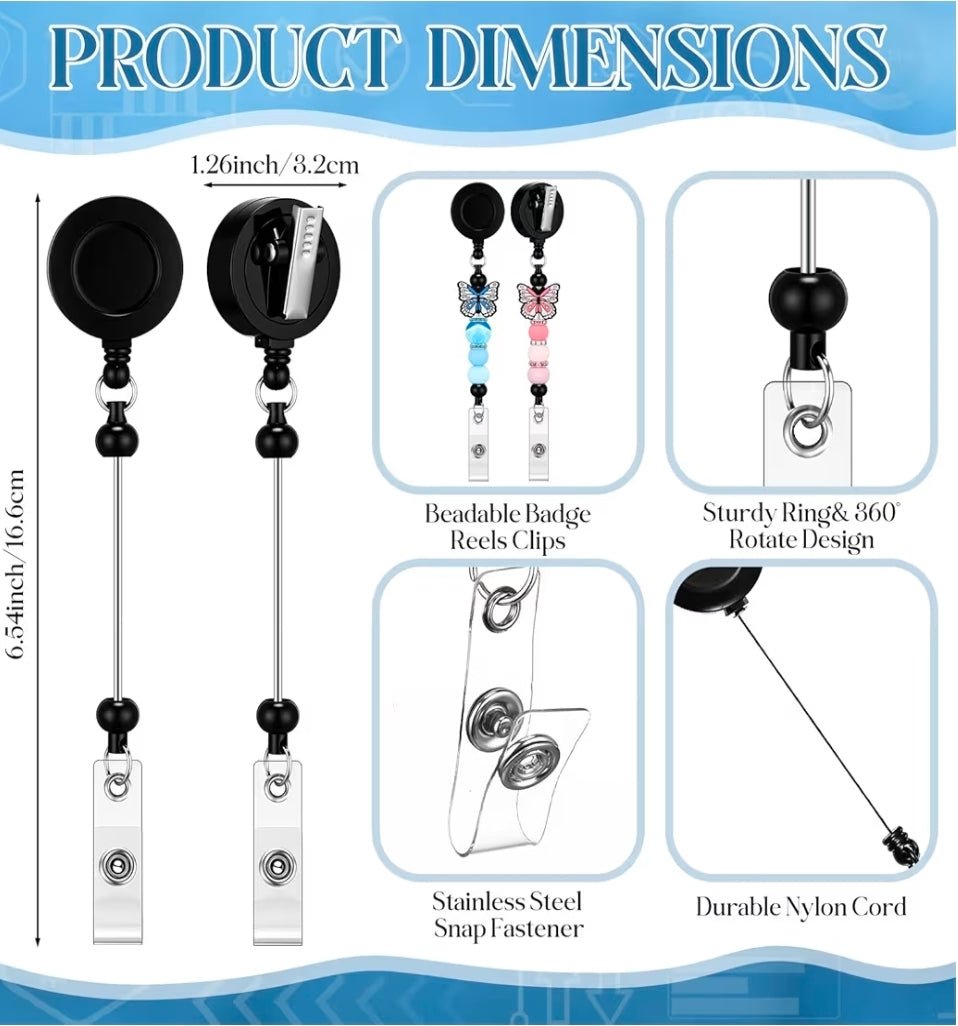 HEAVY DUTY 1 Count Beadable Badge Reels With Keychain Bar Alligator Clip