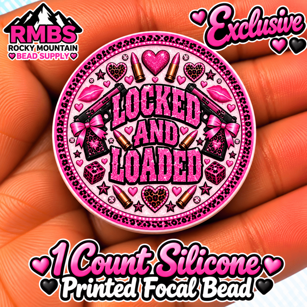 Exclusive 1 count PRINTED Silicone Focal Bead LOCKED & LOADED