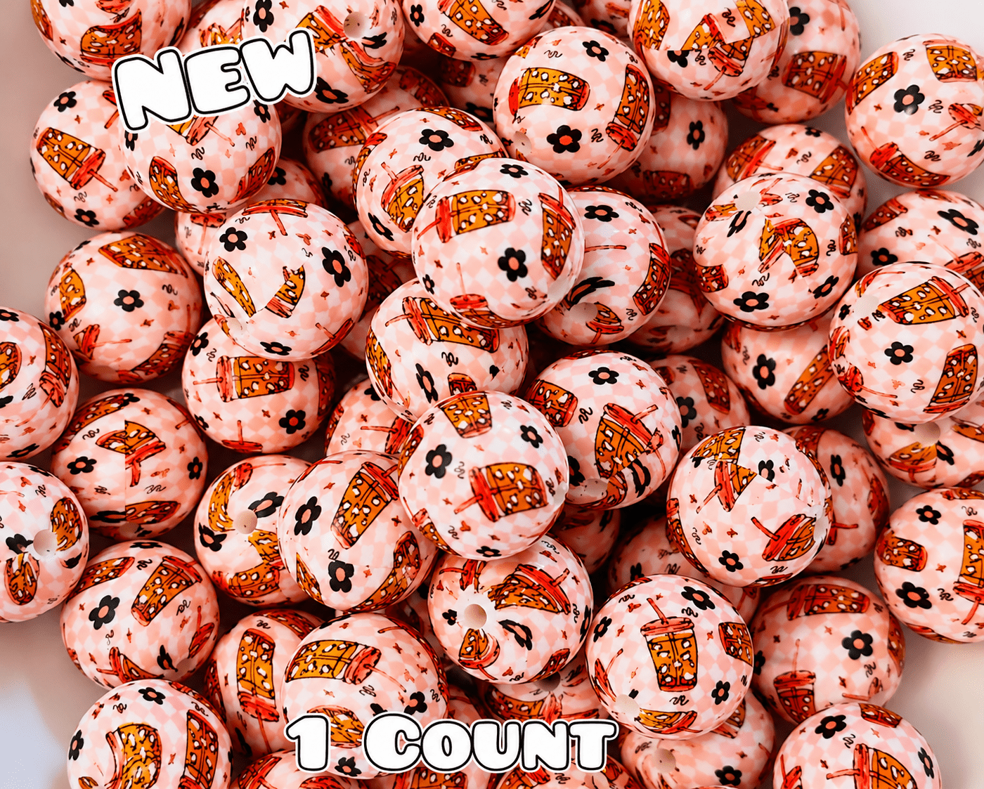 New 1 Count DIY Silicone Beads 15mm printed Iced Coffee & Daisy's
