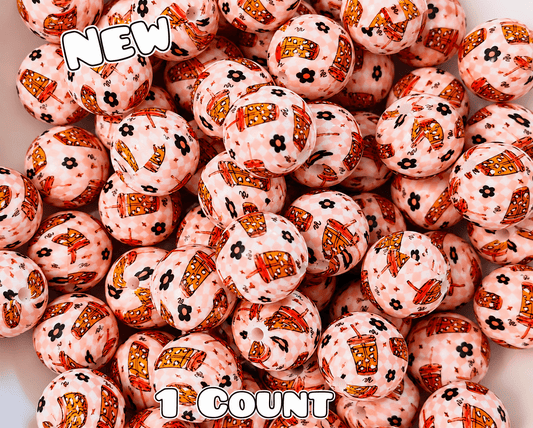 New 1 Count DIY Silicone Beads 15mm printed Iced Coffee & Daisy's