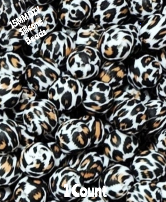 New 1 Count DIY Silicone Beads 15mm printed Caramel Leopard Beads Beadable Accessories