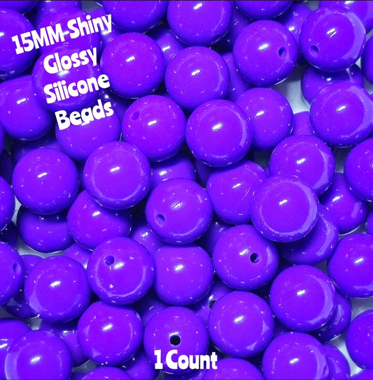 15mm DIY Silicone Beads Glossy Shiny Solids 1 Count Purple