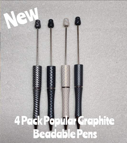 New 4 Count Graphite Plastic Beadable Pen DIY Beadable Craft Supplies