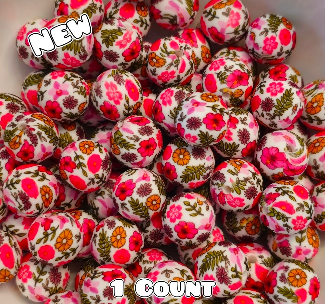 New 1 Count DIY Silicone Beads 15mm printed Summer Floral Beads Beadable Accessories