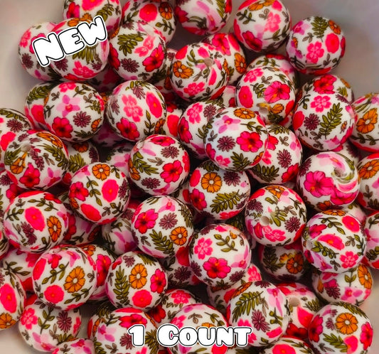 New 1 Count DIY Silicone Beads 15mm printed Summer Floral Beads Beadable Accessories