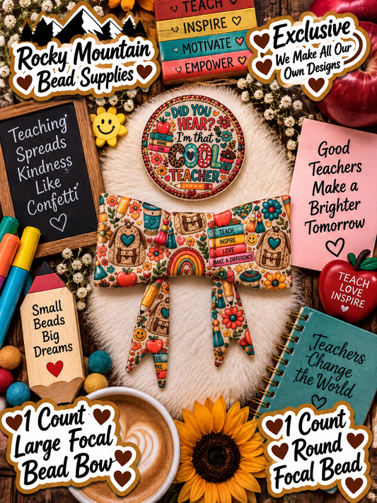 New Shop Exclusive 1 Count Large Silicone Bow 1 Count Focal Bead Round Boho Teacher Did you hear. I'm that cool Teacher