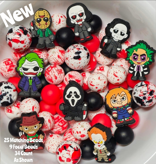 New Character Horror Silicone Bead Mix DIY Craft Supplies 3 printed designs solids acrylics and focals