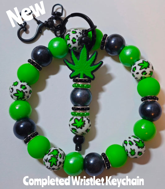 New Completed Keychain Wristlet Custom Handmade Pot Leafs