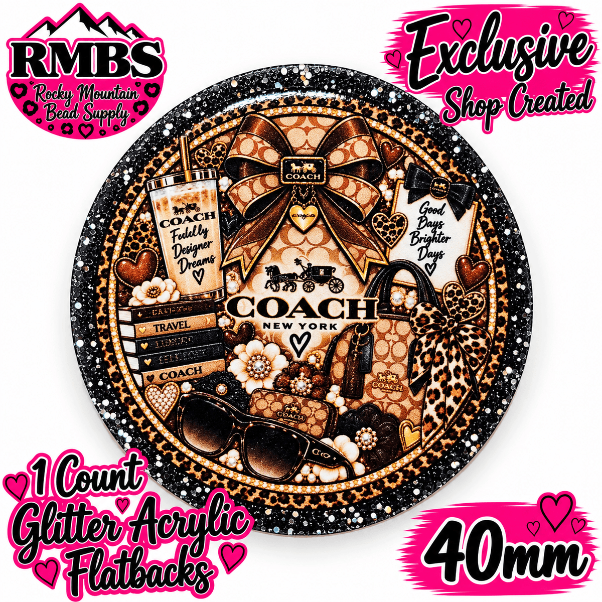 Exclusive 1 Count Custom Exclusive Glitter Acrylic Flatback 40mm COACH 2
