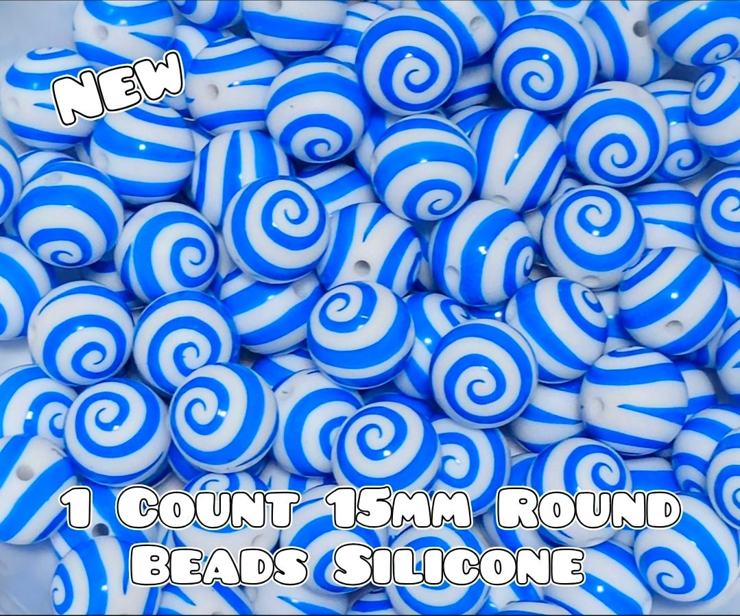 Nuevas cuentas de silicona impresas de 15 mm, 1 unidad, AZUL EN ESPIRAL