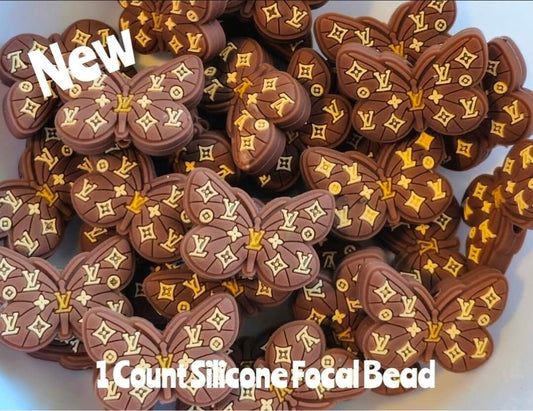 New 1 Count Focal Bead  Designer Butterfly Brown