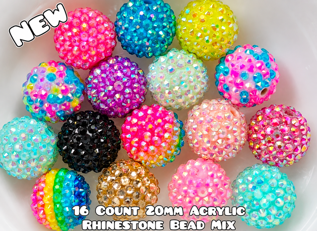 New 16 Count Acrylic 20MM Rhinestone Beads Multi Color Mix