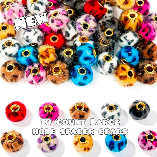 New 10 Count Large Hole Fuzzy Leopard Spacer Beads