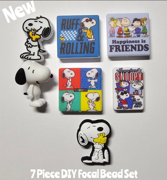 New 7 piece snoopy focal bead set you receive 1 of each