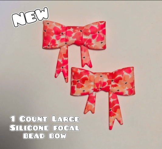 1 Count Large Silicone Printed Bow Focal Beads. Bow beadable accessories