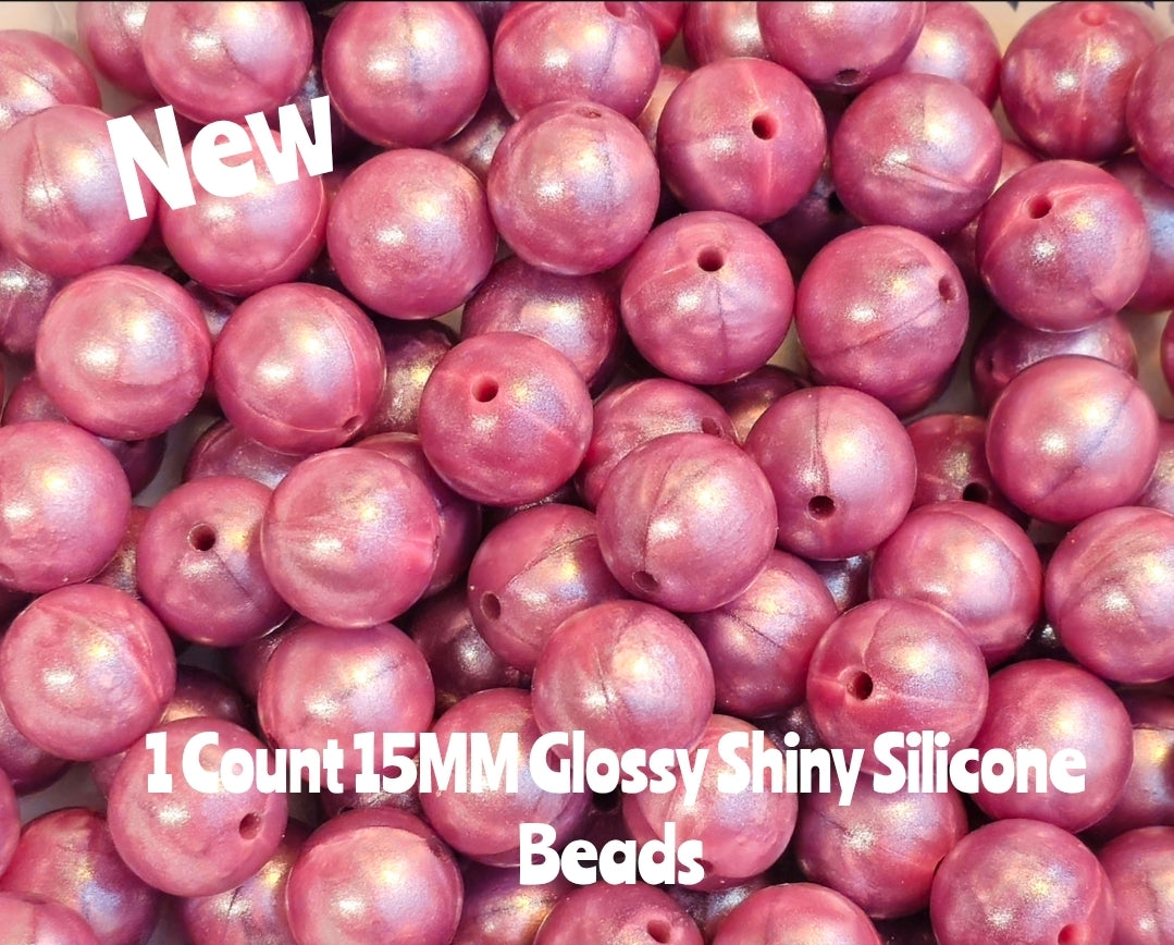 15mm DIY Silicone Beads Glossy Shiny Solids 1 Count Marbel Purple