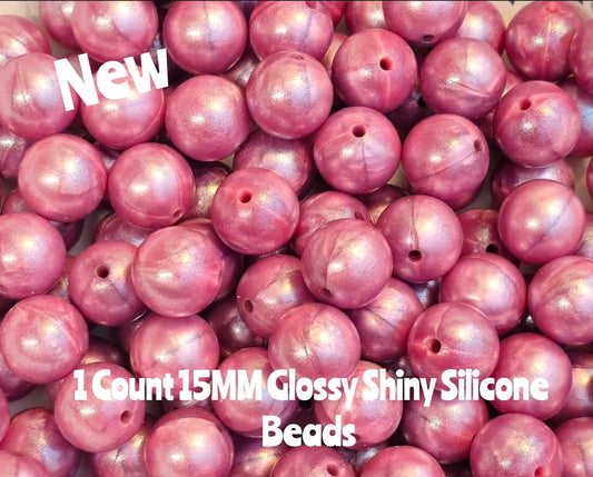15mm DIY Silicone Beads Glossy Shiny Solids 1 Count Marbel Purple