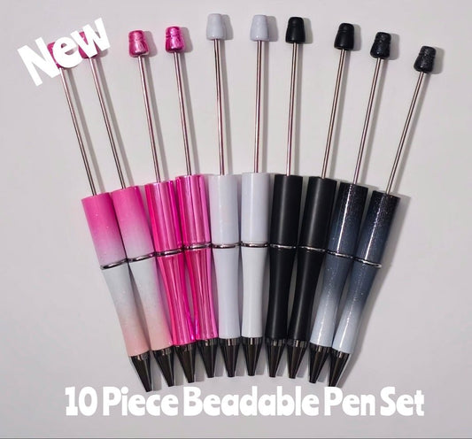 New 10 Count Plastic Beadable Pen DIY Beadable Craft Supplies