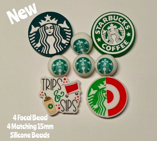 New Coffee Silicone Bead Set 8 Count