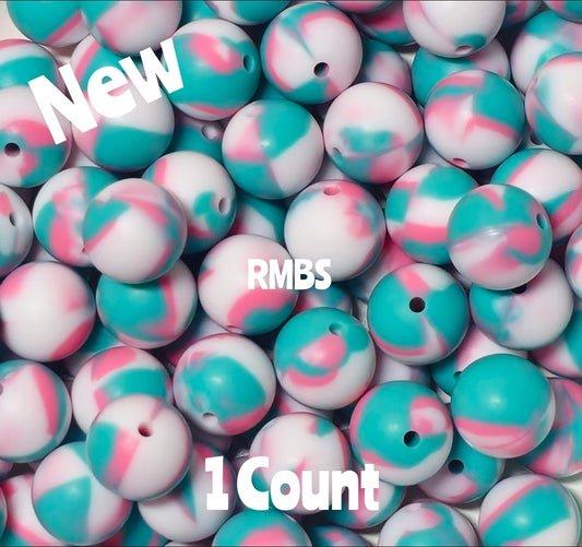 15mm DIY Silicone Beads Solids 1 Count Marbel Pink Teal