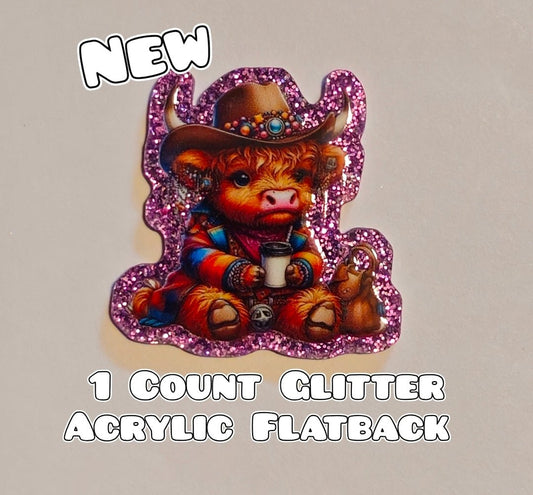 Glitter Acrylic Flatback- Acrylic Planer Resin Charm- Cow