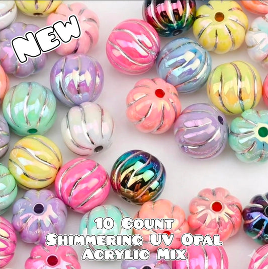10 Count Acrylic Opal UV Shimmer Style 16mm Beads. Mix Of Colors