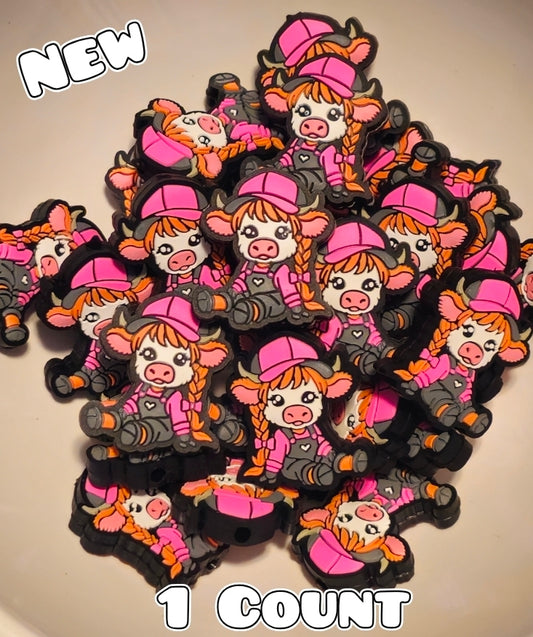 1 Count Focal Bead Cow Pink Girl