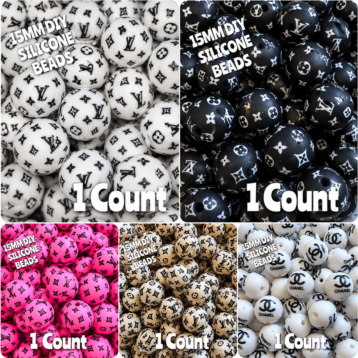 New 1 Count 15mm printed Luxury silicone beads