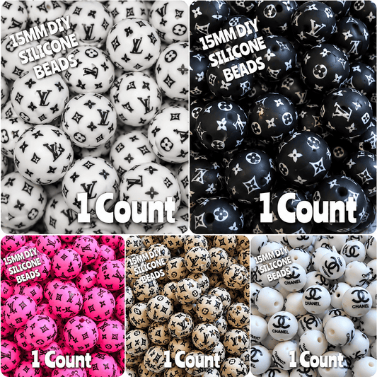 New 1 Count 15mm printed Luxury silicone beads