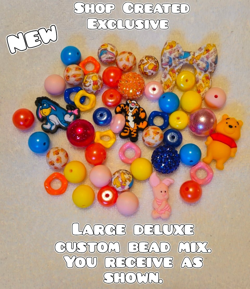 Deluxe Large Silicone & Acrylic Bead Mix Winnie The Pooh Bows