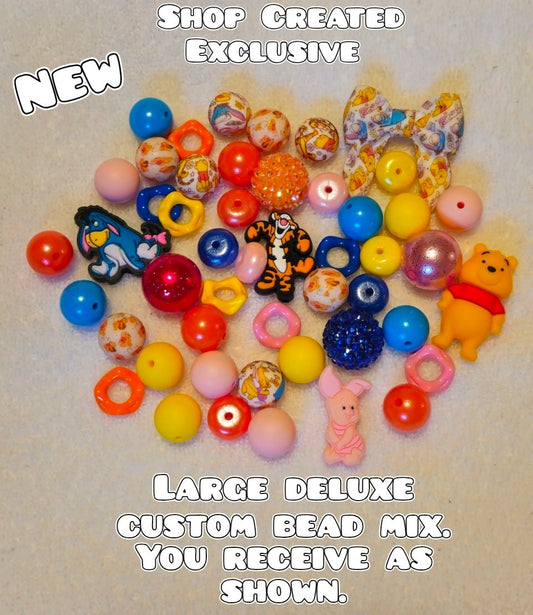 Deluxe Large Silicone & Acrylic Bead Mix Winnie The Pooh Bows