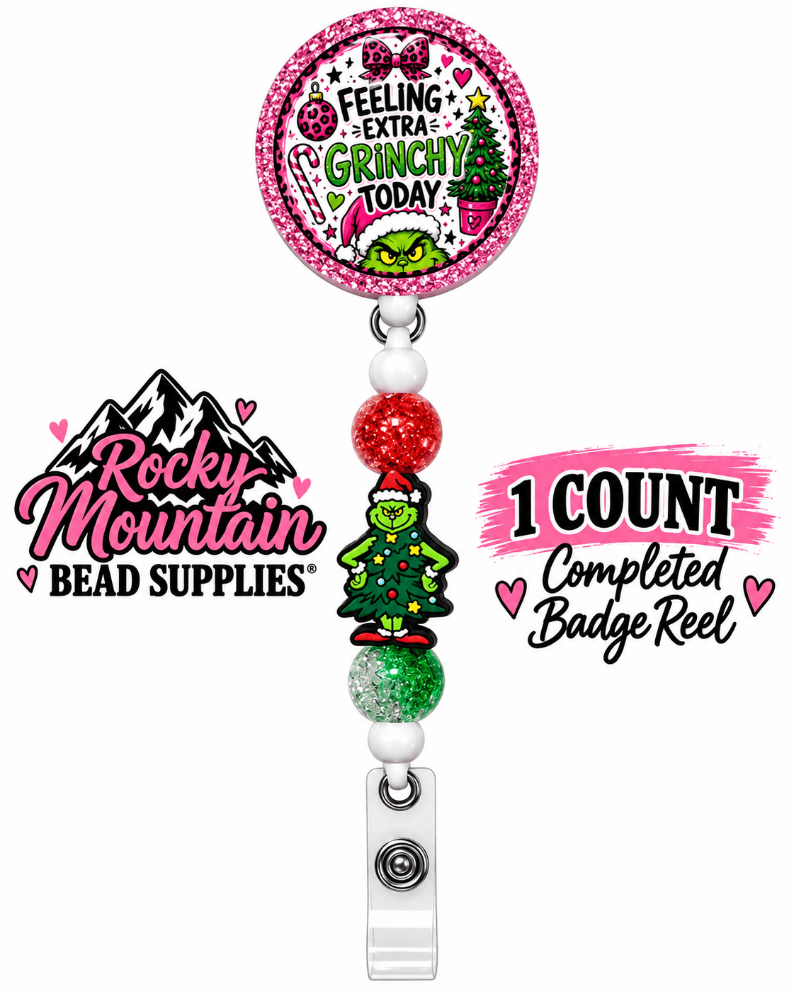 New 1 Count Completed Beadable Badge Reel Exclusive Design  Wholesale