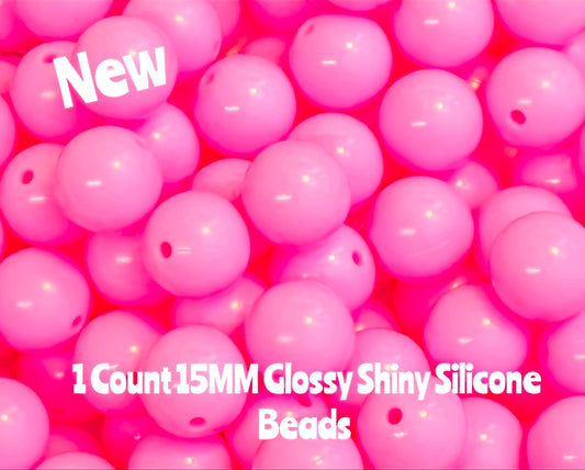 15mm DIY Silicone Beads Glossy Shiny Solids 1 Count Quartz Pink