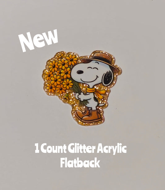 New 1 Count Glitter Acrylic Flatback Snoopy