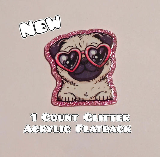 Glitter Acrylic Flatback- Acrylic Planer Resin Charm- Dog