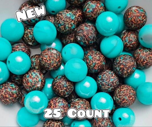 25 Count Silicone Bead Mix Opal Teal Cheetah