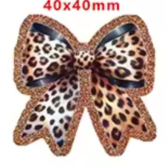 Glitter Acrylic Flatback- Acrylic Planer Resin Charm- Leopard Bow