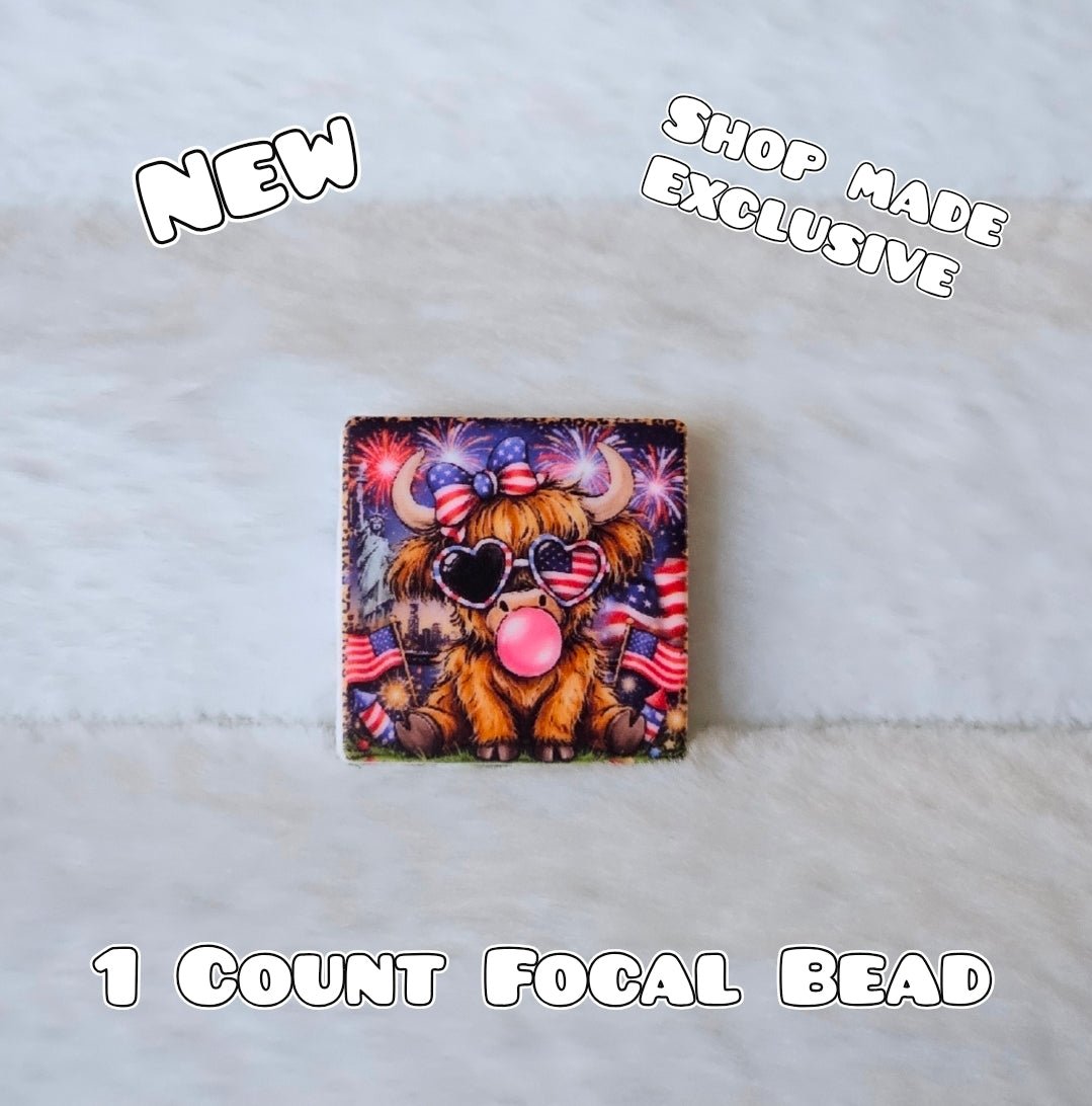 New 1 Count Focal Bead American Cow. Pen is example bead only